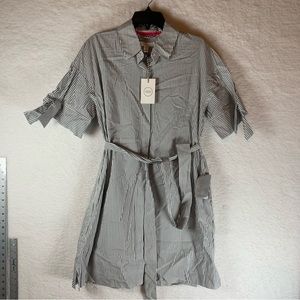 1901 WOMENS  BLACK WHITE  STRIPE SHIRT DRESS WITH BELT SIZE 12 NWT 5709‎